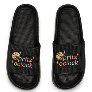 Quick Dry Pool Slide Sandals - "Spritz O'clock" - Black